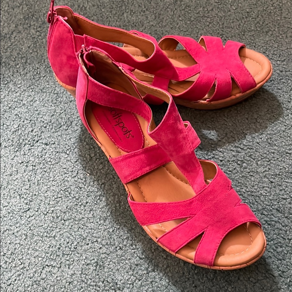 Vintage Softspots Suede Wedge Sandals, Size 7M